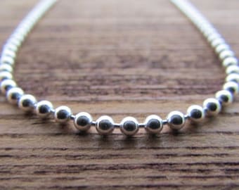 スターリングシルバーボールチェーン、3 mm、16-36インチ、スターリングチェーン、シルバービーズチェーン、スターリングビーズチェーン、925チェーン、イタリアンシルバーチェーン