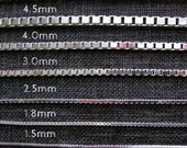 Silver Box Chain, Silver Chain Necklace, 1.2mm-4.5mm, 16-36 inches, Sterling Silver, Women's Chain, Men's Chain, Box Chain Necklace