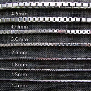 Cadena de caja de plata, collar de cadena de plata, 1,2 mm - 4,5 mm, 16-36 pulgadas, plata de ley, cadena para mujer, cadena para hombre, collar de cadena de caja