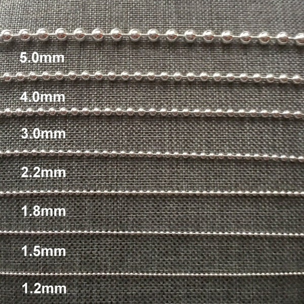 Silver Ball Chain, 1mm 2mm 3mm 4mm 5mm, 16-36 inch, Silver Bead Chain, Dog Tag, 925 Silver, Italian Silver, Men Chain, Women Chain, Men Gift