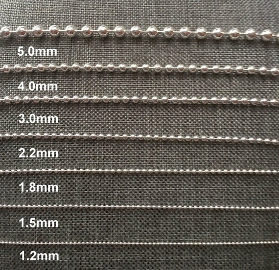 Silver Ball Chain 925 Sterling Silver 1.2mm 1.5mm 1.8mm 