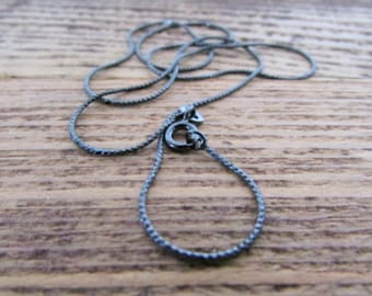 Cadena negra para mujer, 1 mm, 16-24 pulgadas, collar negro, cadena para mujeres, cadena Franco, cadena italiana, rodio negro, regalo para ella, regalo para mujeres