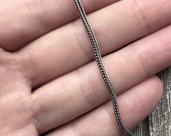 Cadena de trigo balinés de plata de ley oxidada, collar con diseño de hueso de dragón de 2 mm