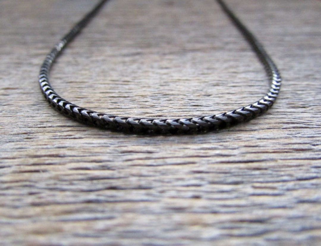 Blackened Sterling Silver Thin Snake Chain Necklace 16 inch - 24 inch Black Rhodium Plated Silver / 16 inch