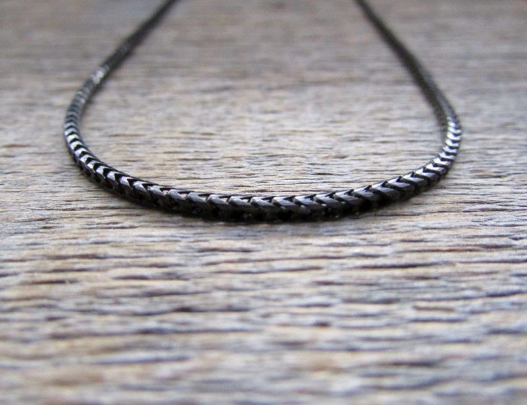Men Black Chain, Men's Black Necklace, Rhodium Chain, Gifts for Men, 16 ...