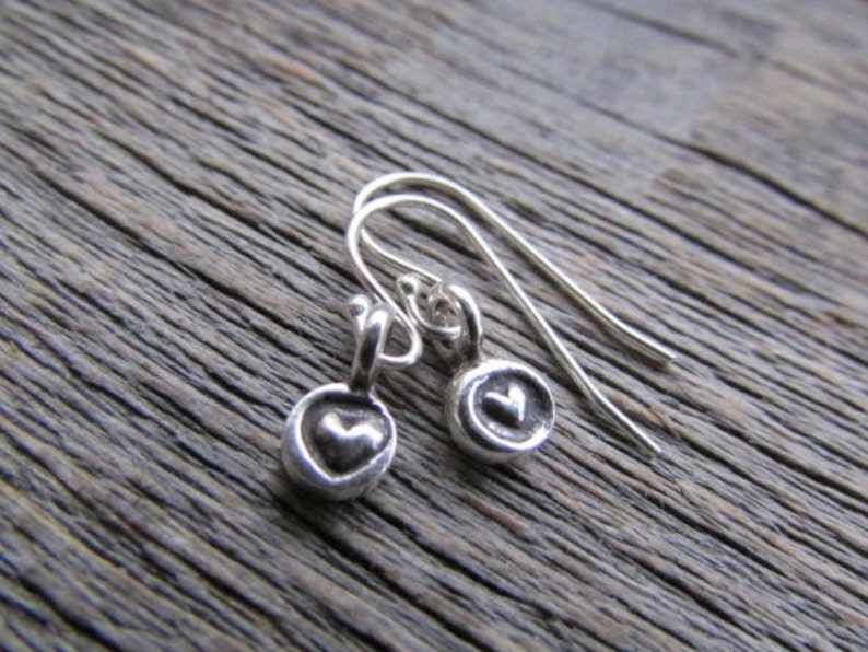 Silver Heart Earrings, Valentine Gift, Heart Earring Dangle, Tiny Heart Earring, Sterling Silver, Drop Earring, Valentines Day, Gift For Her image 1