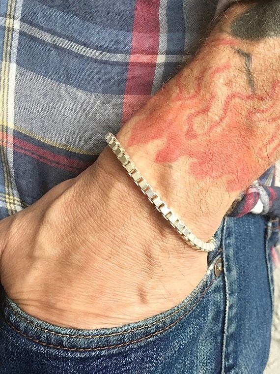 Men's Box Chain Bracelet - Sterling Silver