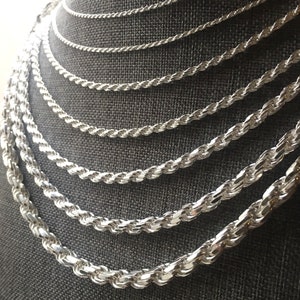 925 Sterling Silver Rope Chain Necklace, 1mm 1.5mm 2mm 2.5mm 3.5mm 4 ...