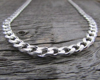 Silver Curb Chain, 7mm, 16-30 inch, Sterling Silver Chain, Curb Chain Necklace, Cuban Chain, 925 Silver, Men Chain, Women Chain, Unisex