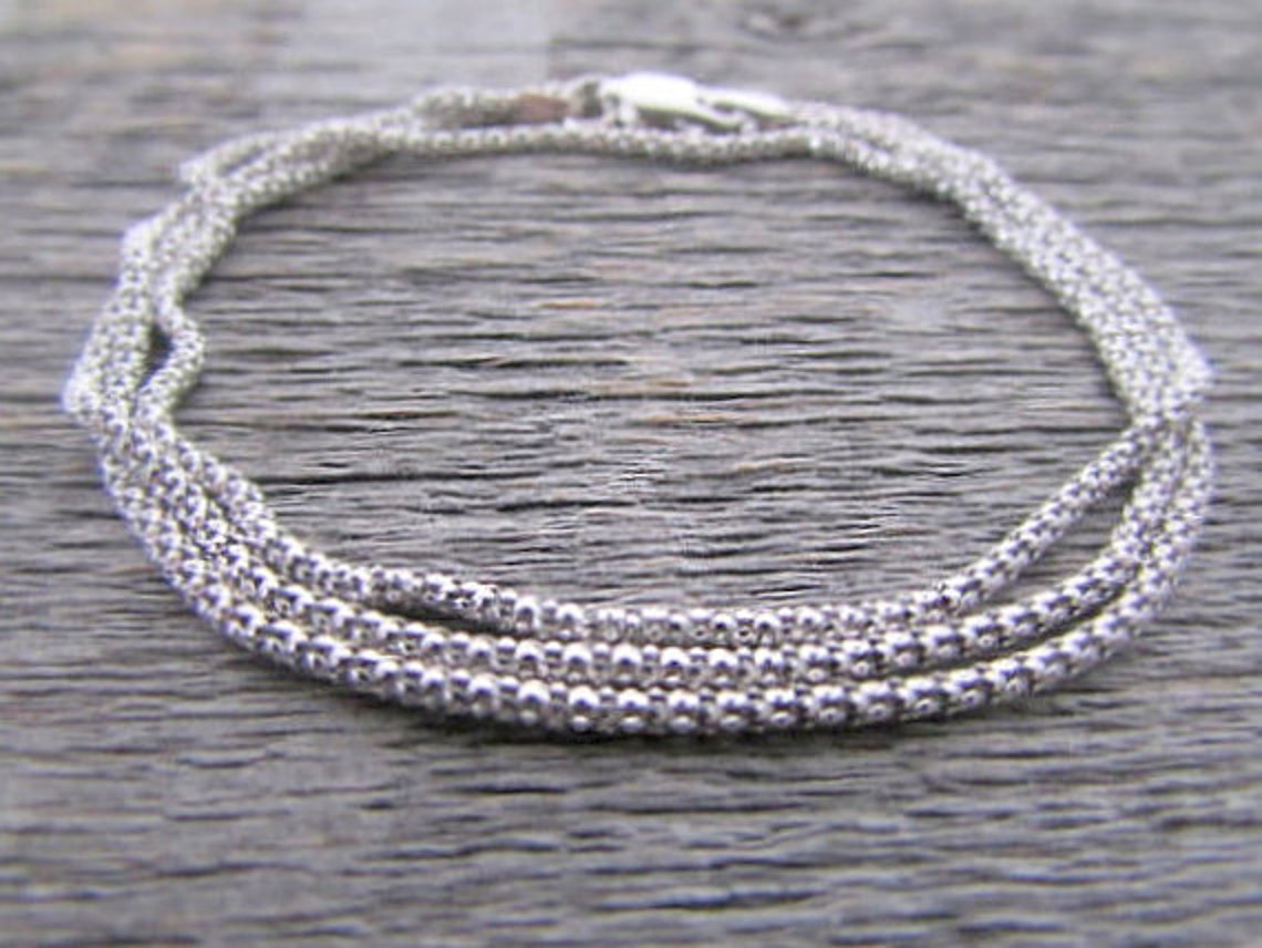 925 Sterling Silver Chain Bracelet In Men's Bracelets Sterling Silver 20" Popcorn Chain Necklace – 2mm Solid 925 Silver, 3.1g, Italian Chaine En Argent Pour Femme - Foto 3