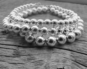 Sterling Silver Bead Bracelet, 6mm Bracelet, Bride Bracelet, 925 Silver Bracelet, Sterling Bracelet, Stack Bracelet, Ball Bead Bracelet