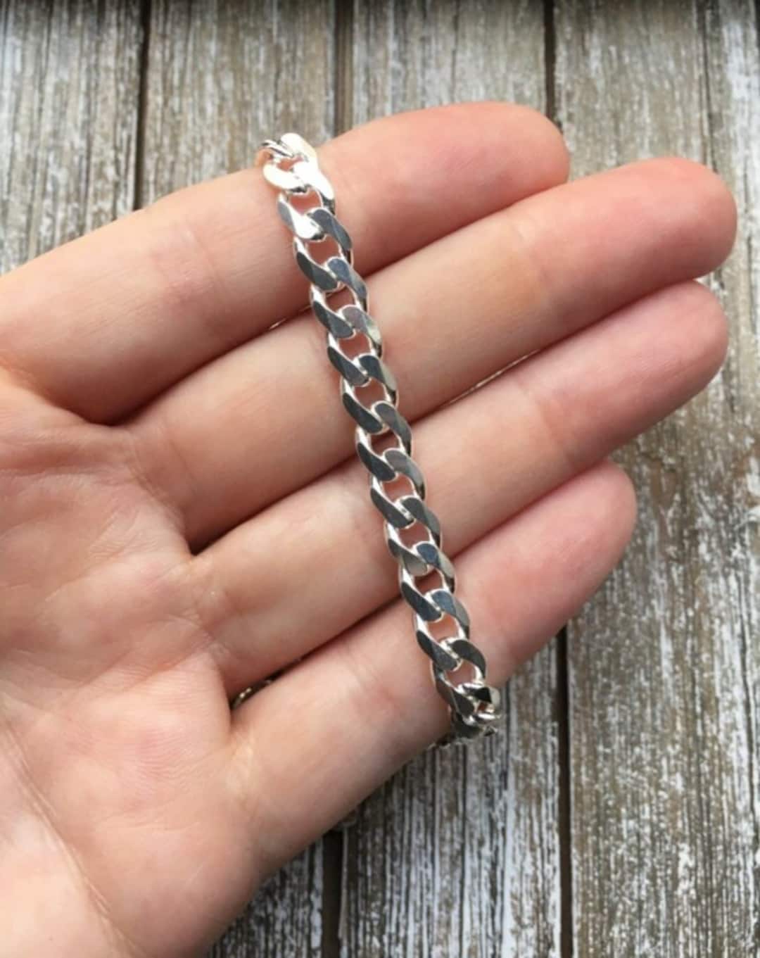 Silver Curb Chain Bracelet 7mm 7 9 Inch Sterling Silver Miami