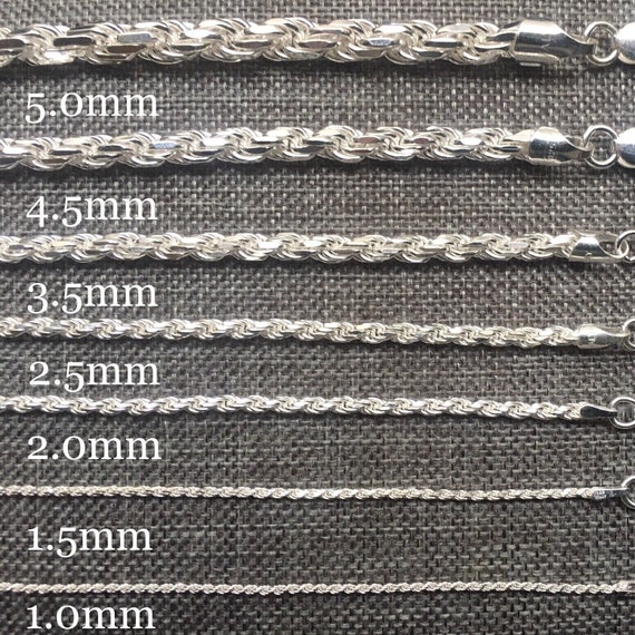 925 Rope Sterling Silver Solid Chain Necklace Diamond Cut High Polish for  Men and Woman Unisex in 1.5mm 2mm 2.5mm 3mm 4mm