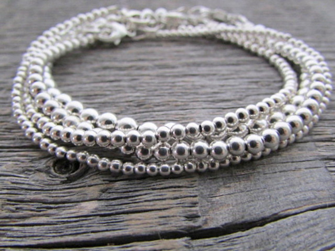 Sterling Silver Bead Bracelet Bride Bracelet 925 Silver Etsy