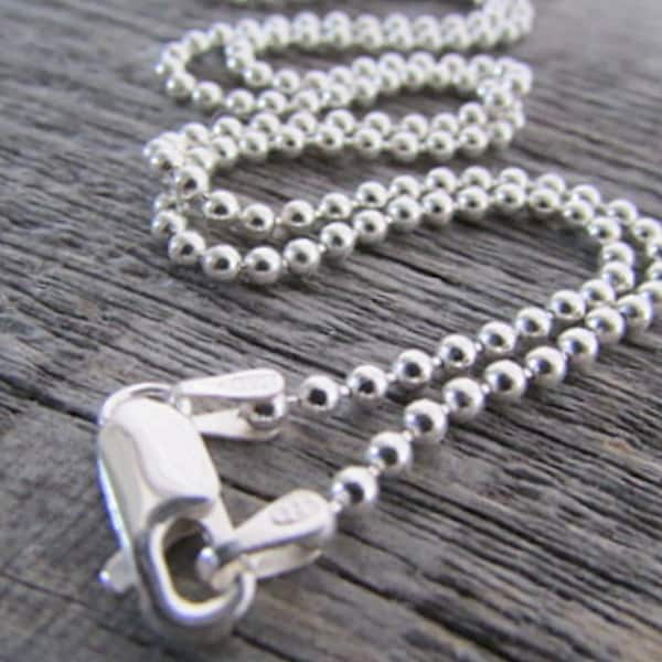 Sterling Silver Dog Tag Chain, 2mm, 16-36 Inch, Sterling Ball Chain, Bead Chain, Sterling Dog Tag Chain, 925 Ball Chain Necklace, Women, Men