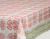 Block gedruckt weißen Leinen Tischdecke, Lino Block gedruckt Sweet William im folk-Stil, umweltfreundlich