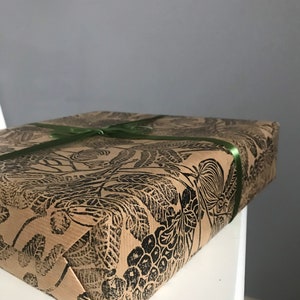 Gift wrapping paper linoblock printed hand printed paper Bird of Ashberry image 9
