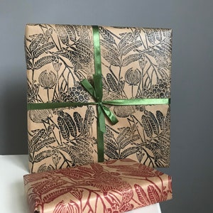 Gift wrapping paper linoblock printed hand printed paper Bird of Ashberry image 1
