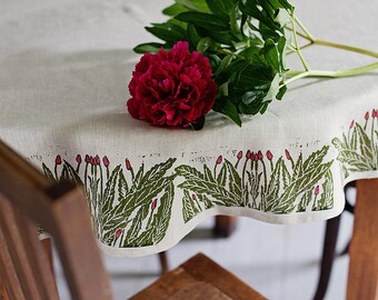 Round linen tablecloth Willowherb