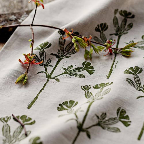 Linen Block Printed Table Runner Floral Green Etsy