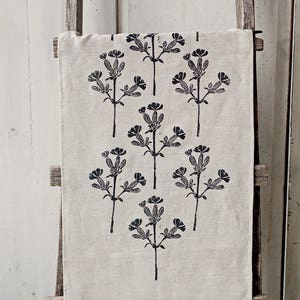 Linen table runner linoblock printed White Campion floral home decor hand printed natural organic image 5