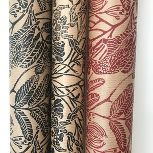 Gift wrapping paper linoblock printed hand printed paper Bird of Ashberry image 7