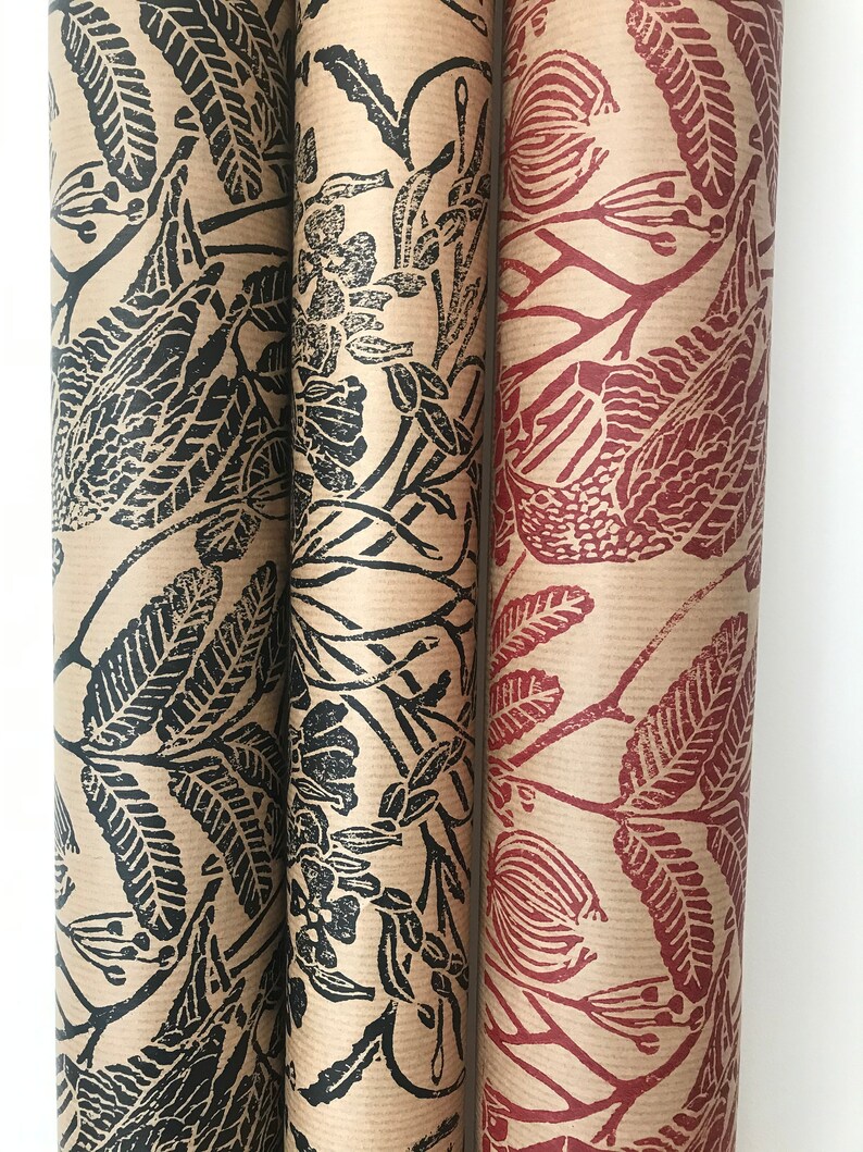 Gift wrapping paper linoblock printed hand printed paper Bird of Ashberry image 7
