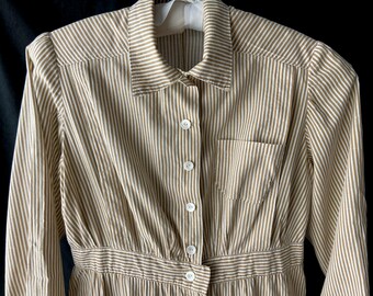 Edwardian Striped Calico Dress Wearable Size Excellent