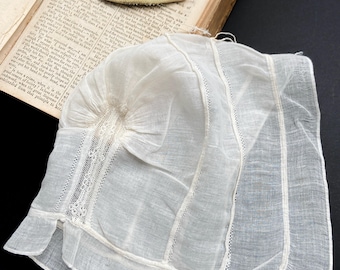 Original 18th C Cambric Child's Cap Lace Keyhole Pattern