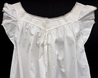Original Victorian Muslin Chemise Hand Sewn Braid Trim Tatting