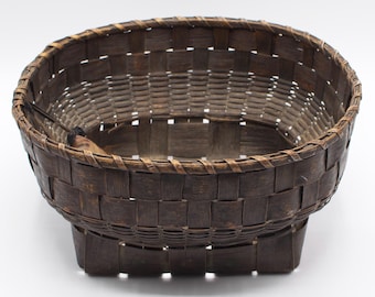 19th C Native American Splint Sewing Basket Rare Form