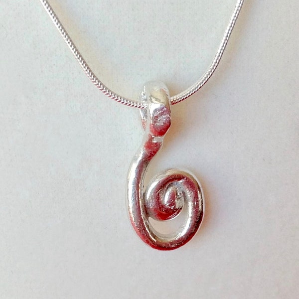 PMC Freeform Swirl Necklace, Fine Silver Pendant on Optional Removable Sterling Snake Chain, Elegant Minimalist Gift, Beautiful and OOAK