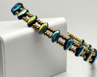 Dainty IrisDuo Bead Bracelet, Metallic Bronze Seed Beads, Ladder Shape, Art Deco Style
