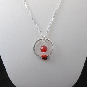 Handmade Hammered Sterling Silver Carnelian Pendant: Minimalist Wire Wrapped Necklace