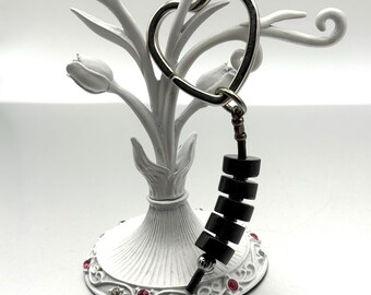 Black Onyx Leather Cord Keychain, Gunmetal Accent, Heart or Ring Option