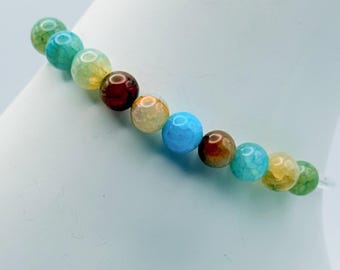 Blue Fire Agate Beaded Anklet: Silver Tubes, Adjustable Custom Length