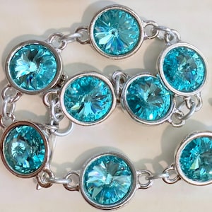 Swarovski Rivoli Bracelet in Light Turquoise, Blue Bracelet, Sparkly, Flashy,  PRETTY as only Swarovski can do!! Custom Sizing RETIRED BEADS
