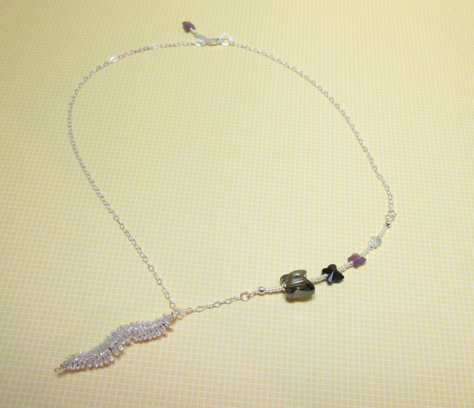 Butterfly Necklace, Chrysalis and Metamorphosis, Swarovski and Sterling