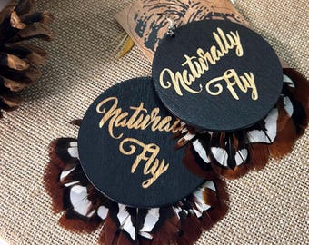 Boho Earrings Jewelry, Naturally Fly Feather Statement Earrings, Cute Afrocentric Wood Dangle Earrings, Novelty Birthday Gift for Her
