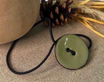 Sage Green Coconut Shell Hair Tie for Long Hair, Large Elastic Ponytail Holder for Braids, Dreadlocks, & Thick Hair, Natural Hair Accessory