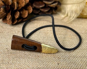 Large Hair Tie Gold Leaf Tip Ponytail Holder for Thick Locs Braids, No Tension Headache Natural Wood Elastic Toggle Hair Jewelry