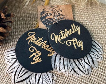 Afrocentric Jewelry Naturally Fly Earrings, Statement Earrings, Wood Feather Earrings, Boho Dangle Earrings, Unique Earrings for Black Women