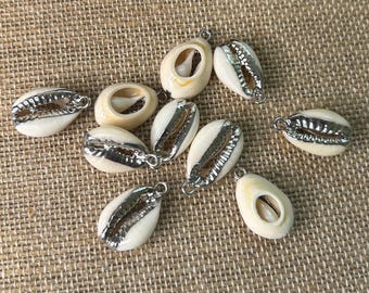 Silver Trimmed Cowrie Shell Charms – Real Sea Shell Pendants for Loc Jewelry Making, DIY Hair Accessories, Earrings, or Boho Crafts