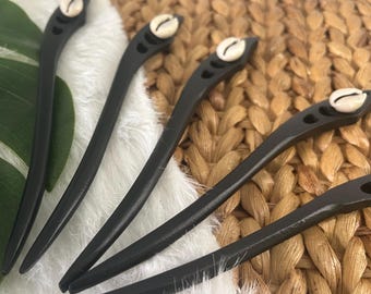 Handmade Wooden Hair Stick, Unique Gift for Him, Cowrie Shell Hair Pin, Afro-Bohemian Hair Accessory for Thick Locs Braids, Man Bun Holder
