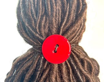 Red Coconut Shell Adaptive Hairtie Elastics, Large Ponytail Holder for Thick Hair, Braids, Curls, & Dreadlocks, Eco-Friendly Hair Accessory