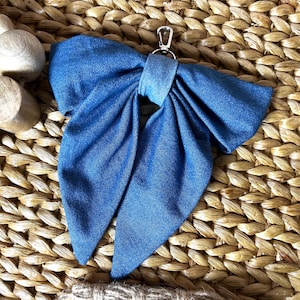 Coquette Denim Bow Bag Charm for Graduation Gift, Aesthetic Blue Jean Keychain, Handmade Purse Accessory, Minimalist Denim Ribbon for Her