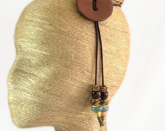 Earth Tones Hair Jewelry, Caramel Brown Coconut Shell Adjustable Hair Slide, Bohemian Hair Accessories, Natural Hair Ponytail Gift for Her