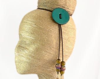 Low Tension Ponytail Holder, Caribbean Blue Coconut Shell Hair Slide, Adjustable Hair Tie, Turquoise Loc Jewelry, Afro Hair Best Friend Gift