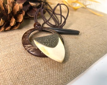 Coconut Shell Hair Tie – One-of-a-Kind Etched Shield Loc Lasso, Tribal-Inspired Handmade Hair Accessory