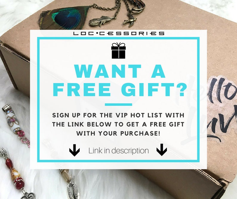 May include: A brown cardboard box with a white and blue sign that says "WANT A FREE GIFT?" Sign up for the VIP hot list with the link below to get a free gift with your purchase! Link in description.